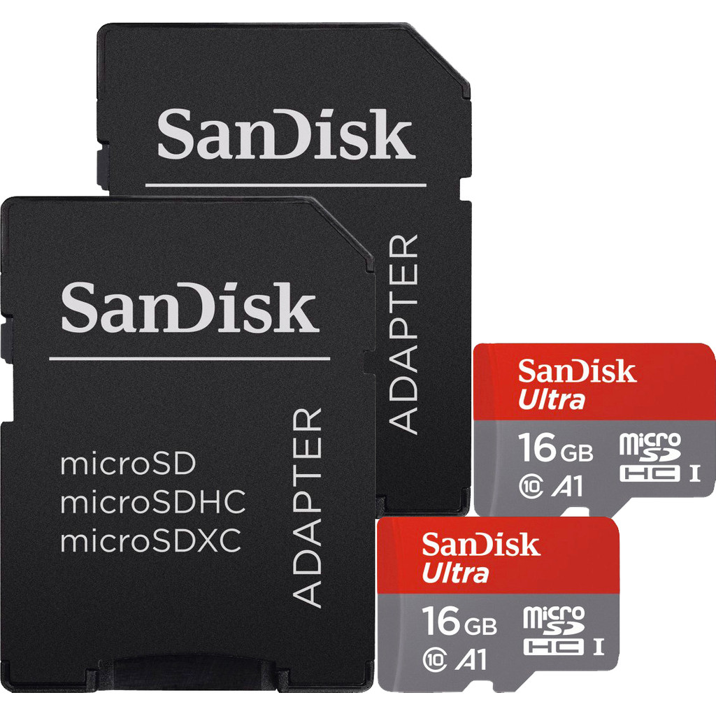 Sandisk MicroSDHC Ultra 16GB Class 10 A1 + SD adapter Duo Pack bestellen