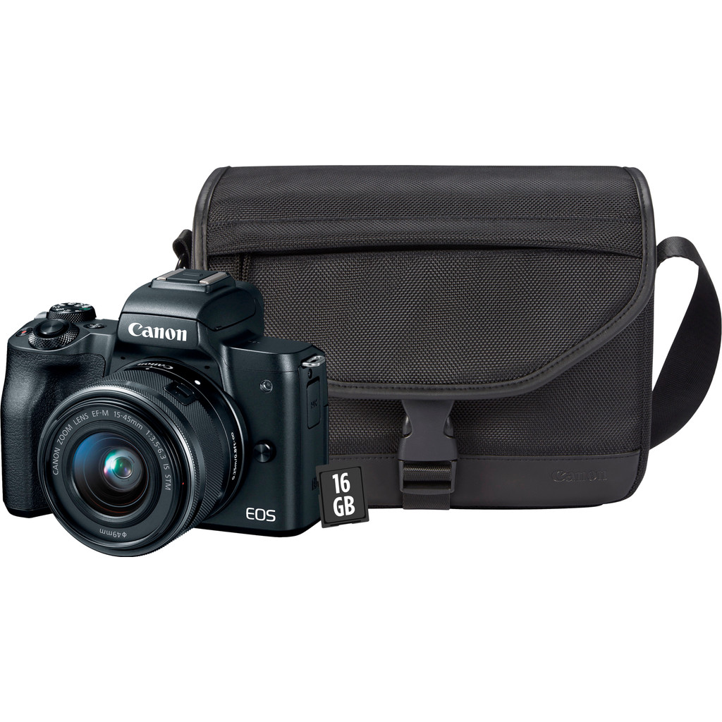 Starterskit – Canon EOS M50 Zwart + 15-45mm IS STM + tas + geheugenkaart + doekje bestellen