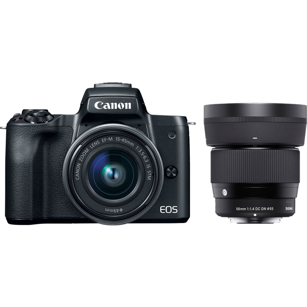 Canon EOS M50 Zwart + 15-45mm IS STM + Sigma 56mm f/1.4 DC DN bestellen
